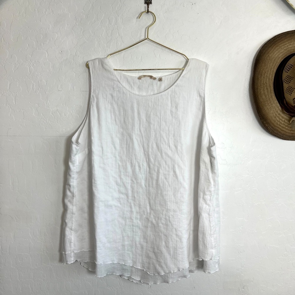 Soft Surroundings White Cotton Crinkle Tank Top Layered Hem Women's Plus Size 3X